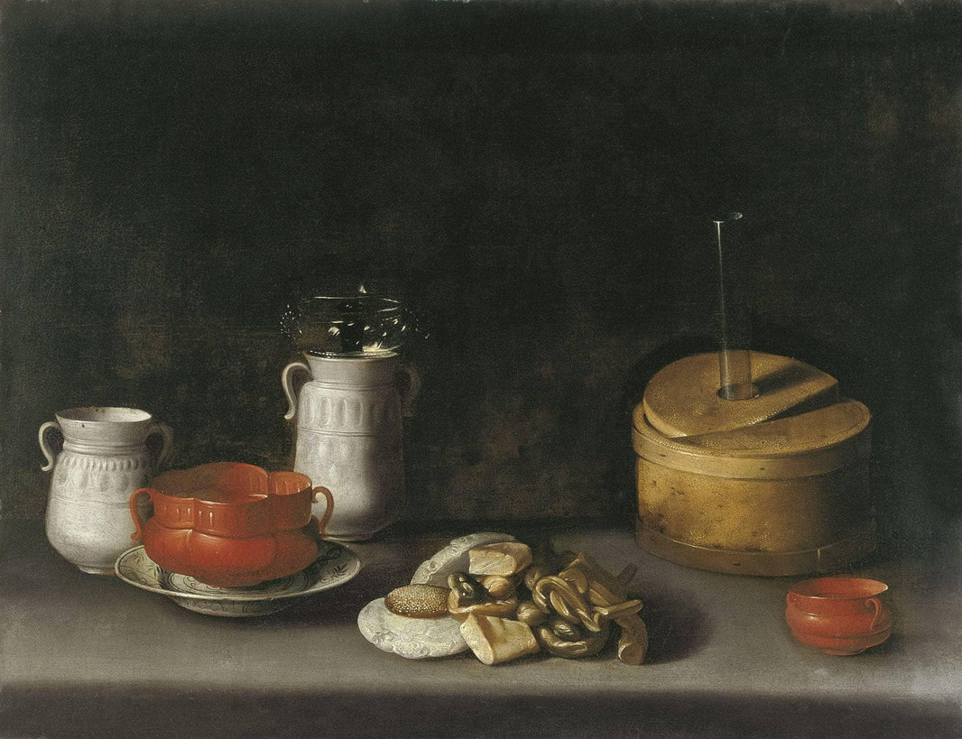 Still Life with Porcelain and Sweets by Juan van der Hamen — hand-painted photography oil painting reproduction on canvas
