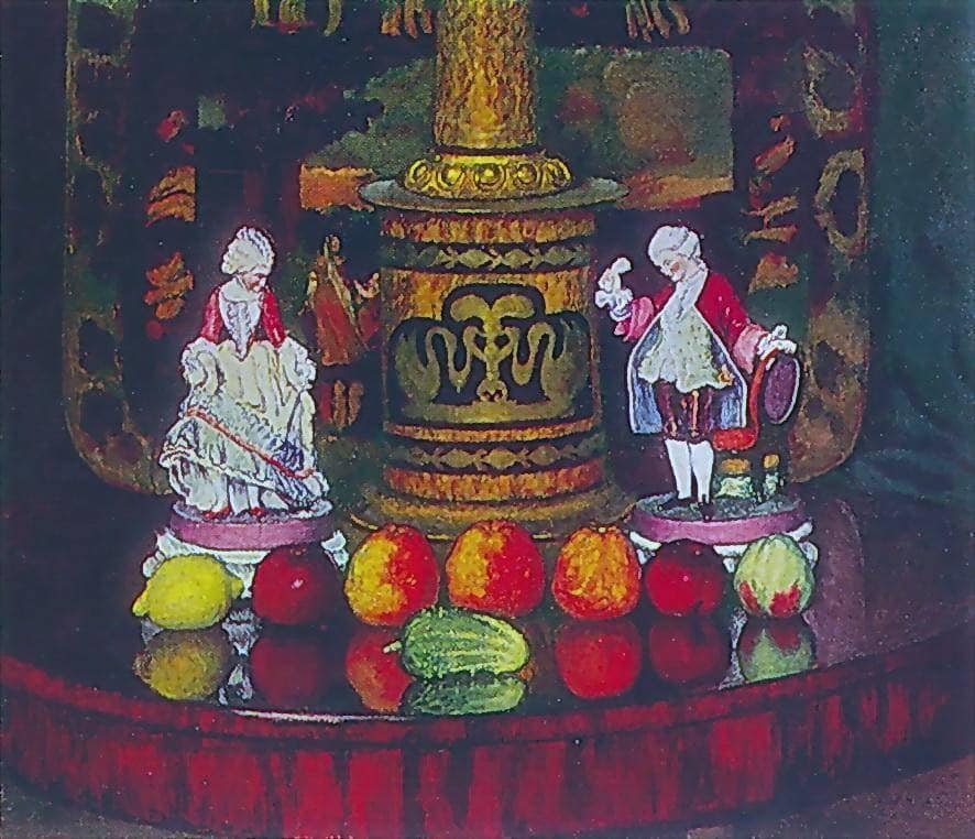 Still life with porcelain figures by Ilya Mashkov — hand-painted still oil painting reproduction on canvas