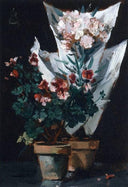Still Life with Potted Geraniums by Alfred Stevens — hand-painted botanical oil painting reproduction on canvas