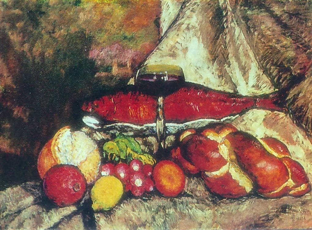 Still life with red fish by Ilya Mashkov — hand-painted photography oil painting reproduction on canvas