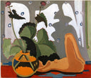 Still Life with Sculpture in front of a Window by Ernst Ludwig Kirchner — flower oil painting wall art, Expressionism