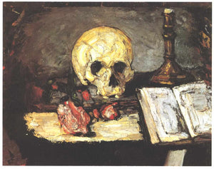 Still life with skull, candle and book - Paul Cezanne