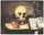 Still life with skull, candle and book in apartment