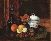 Still life with strawberries. Cherry and blue pitcher by Ilya Mashkov — hand-painted photography oil painting reproduction on canvas