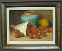 Still Life with Strawberries, Ginger Pot and Vase by Helen Augusta Hamburger — fruit oil painting wall art, Romanticism