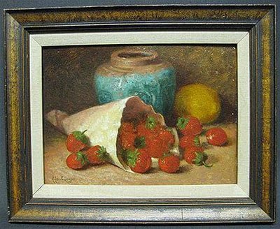 Still Life with Strawberries, Ginger Pot and Vase by Helen Augusta Hamburger — oil painting reproduction