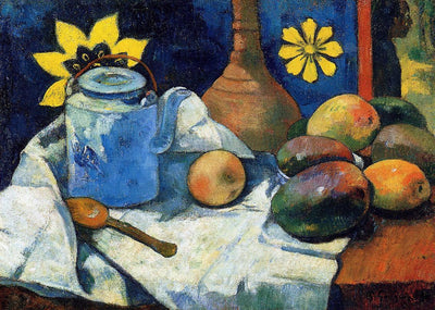 Still life with teapot and fruits in dining room