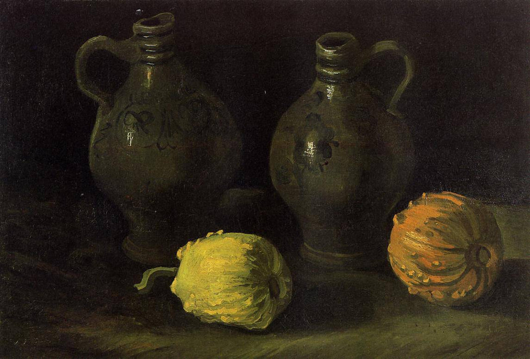 Still Life with Two Jars and Two Pumpkins by Vincent van Gogh — hand-painted photography oil painting reproduction on canvas