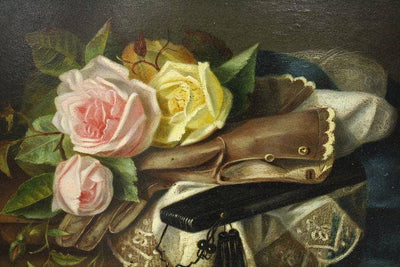 Stilleven Met Rozen, Handschoenen En Waaier by Helen Augusta Hamburger — oil painting reproduction