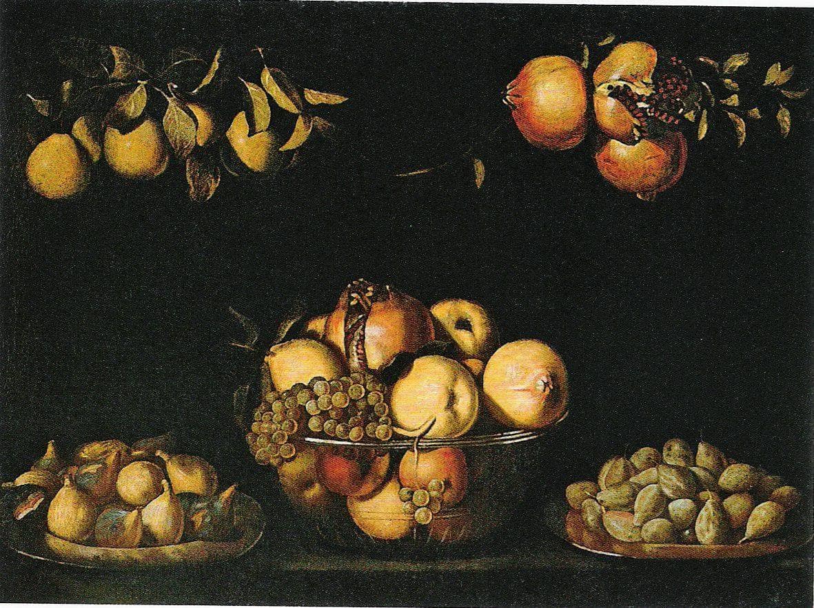 Stillleben Mit Fruchtschale Aus Glas Und Hängenden Früchten by Juan van der Hamen, Oil Painting Reproduction