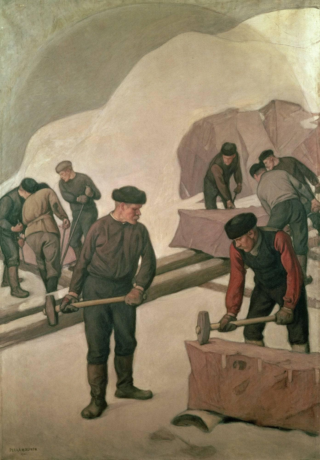 Stone Breakers by Pekka Halonen — hand-painted architectural oil painting reproduction on canvas