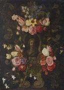 Stone cartouche with Madonna, surrounded by Flower Garlands by Erasmus Quellinus the Younger — flower oil painting wall art, Baroque