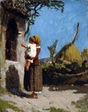 Stop at the aedicule by Vincenzo Cabianca — female oil painting wall art, Realism