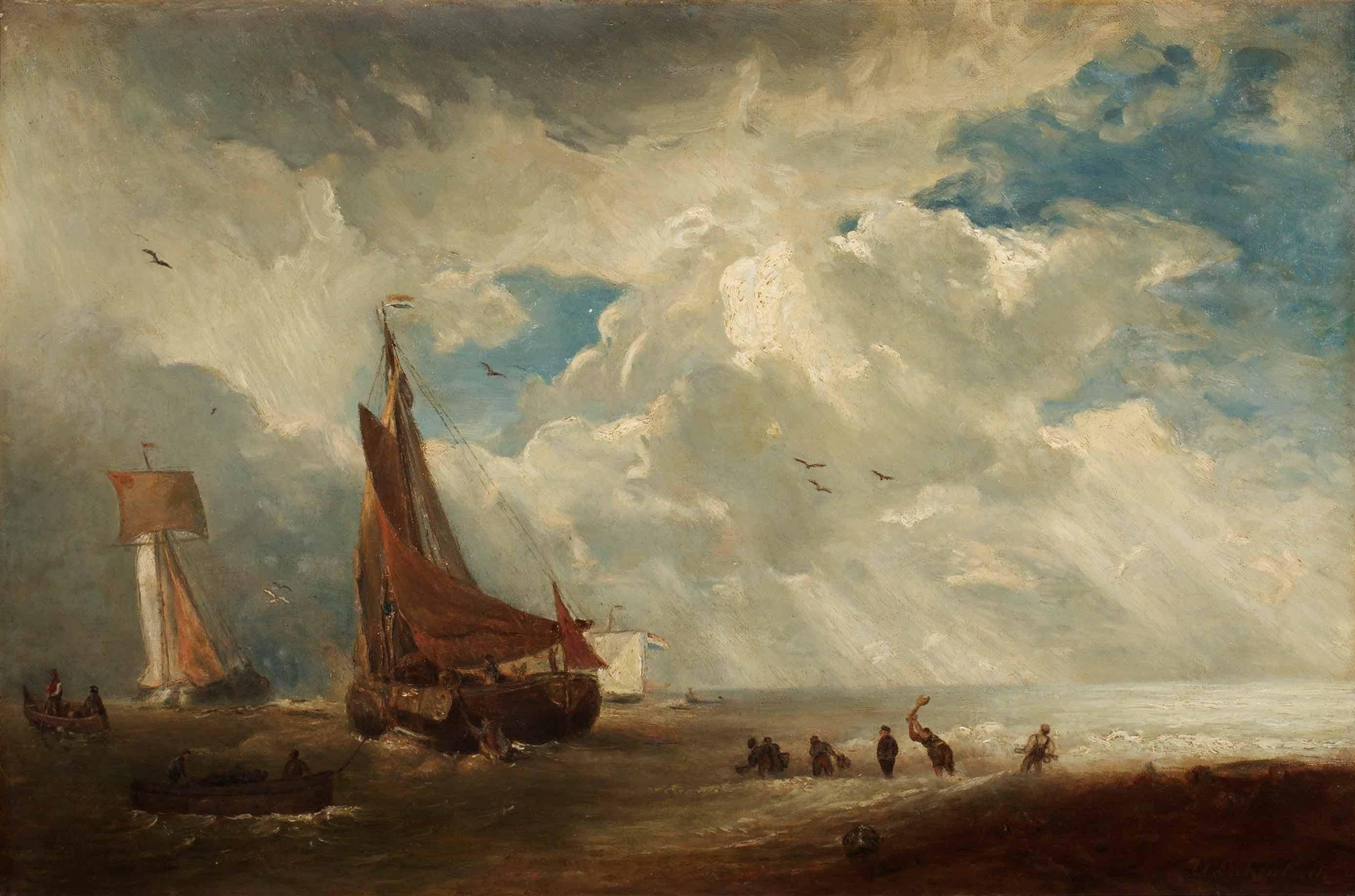 Storm and rain in a Dutch harbor - Andreas Achenbach