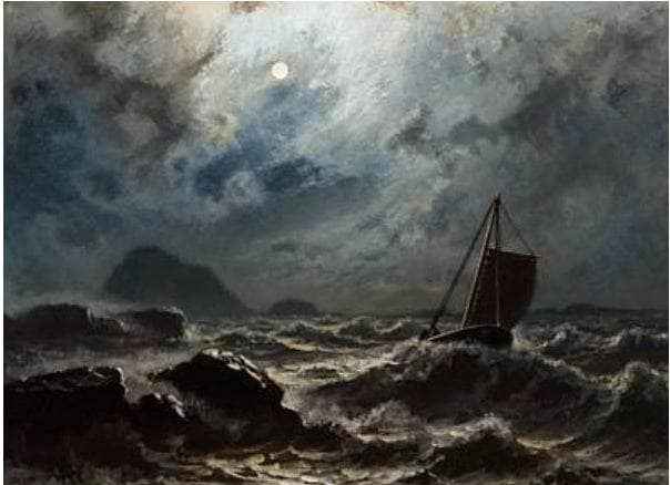Stormy night ... Norwegian coast by Knud Baade — hand-painted seascapes oil painting reproduction on canvas