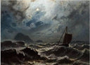 Stormy night ... Norwegian coast by Knud Baade — hand-painted seascapes oil painting reproduction on canvas