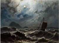 Stormy night ... Norwegian coast by Knud Baade — hand-painted seascapes oil painting reproduction on canvas