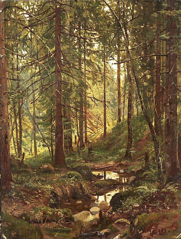 Stream by a Forest Slope by Ivan Shishkin — hand-painted botanical oil painting reproduction on canvas