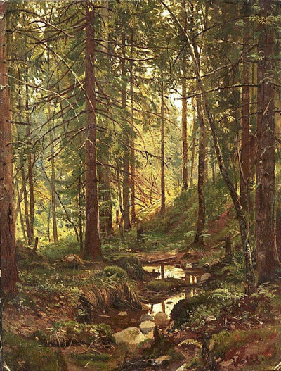Stream by a Forest Slope by Ivan Shishkin — oil painting reproduction