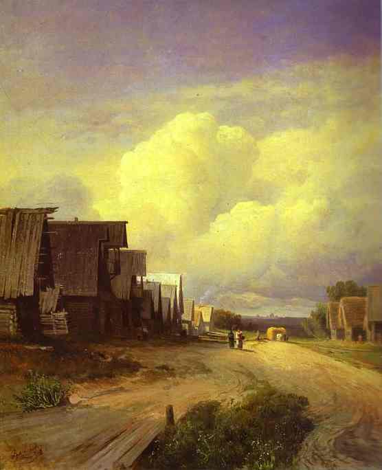 Street in a Village by Fyodor Vasilyev — hand-painted landscape oil painting reproduction on canvas
