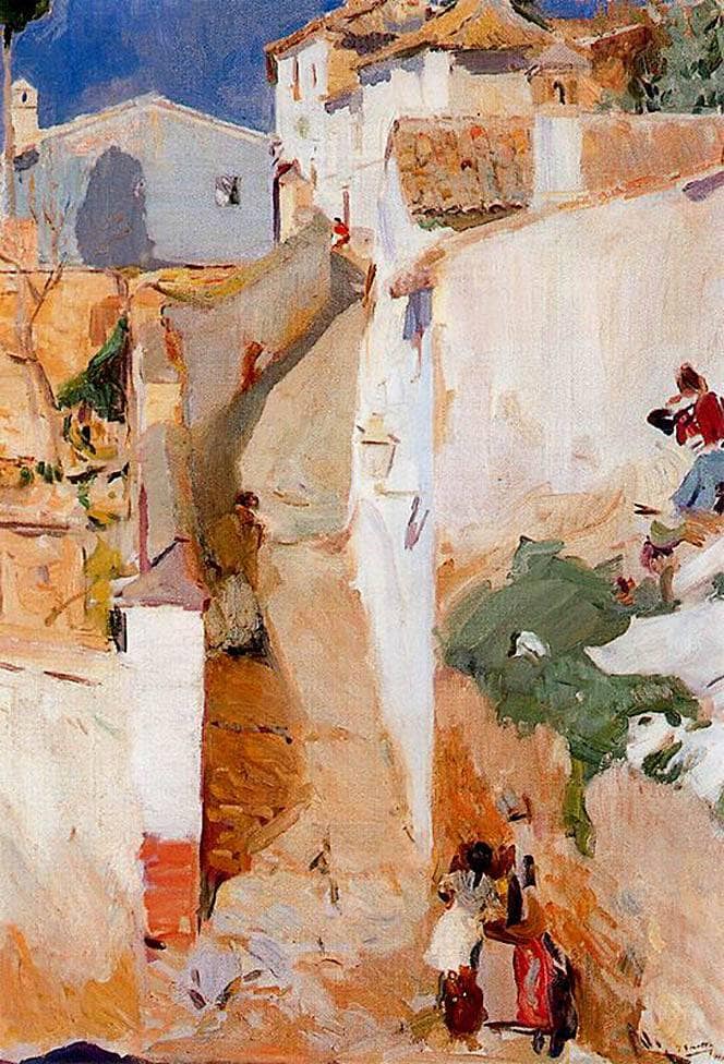 Street in Granada by Joaquín Sorolla — hand-painted botanical oil painting reproduction on canvas