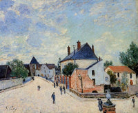 Street in Moret(Porte de Bourgogne from across the Bridge) by Alfred Sisley — hand-painted architectural oil painting reproduction on canvas