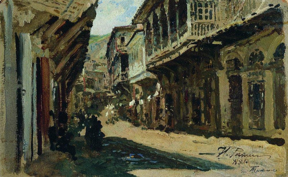 Street in Tiflis by Ilya Repin — hand-painted architectural oil painting reproduction on canvas