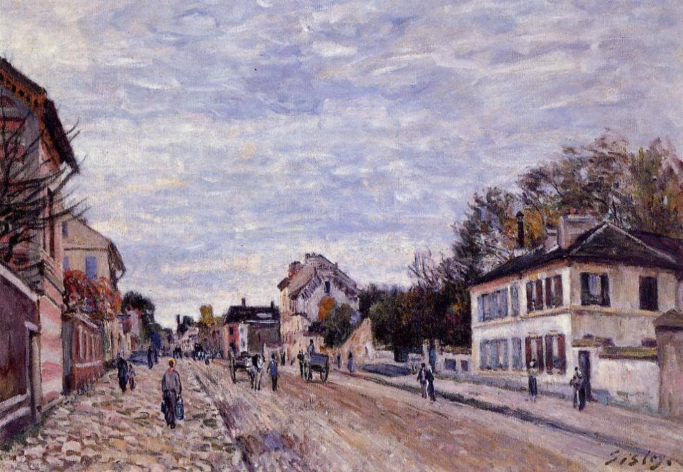 Street Scene in Marly by Alfred Sisley — hand-painted architectural oil painting reproduction on canvas