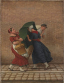 Street Scene in Windy and Rainy Weather by Christoffer Wilhelm Eckersberg — group oil painting wall art, Neoclassicism