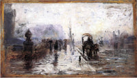 Street Scene with Carriage by T. C. Steele — hand-painted architectural oil painting reproduction on canvas