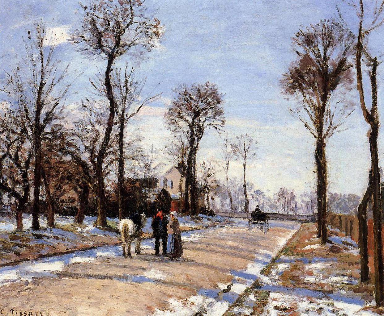 Street Winter Sunlight and Snow - Camille Pissarro