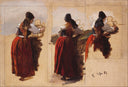 Studies of a Woman from Rügen by Hans Gude — female oil painting wall art, Romanticism