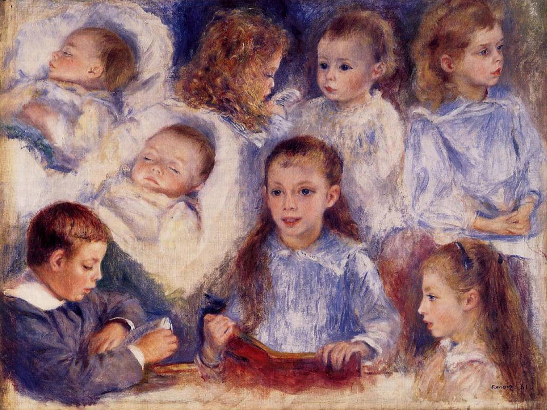 Studies of the Children of Paul Berard by Pierre-Auguste Renoir — hand-painted portrait oil painting reproduction on canvas