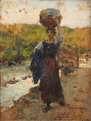Study for The Washerwoman from 1890 by Jules Breton — hand-painted landscape oil painting reproduction on canvas