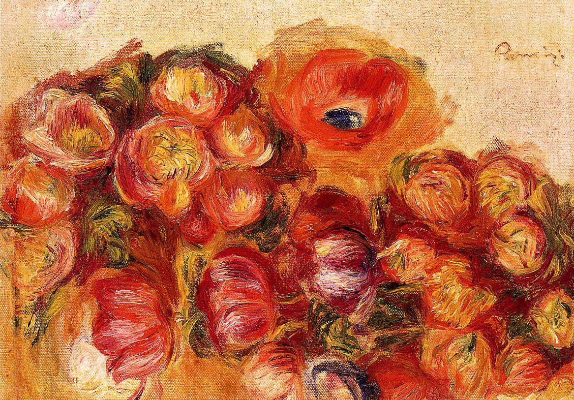 Study of Flowers Anemones and Tulips - Pierre-Auguste Renoir