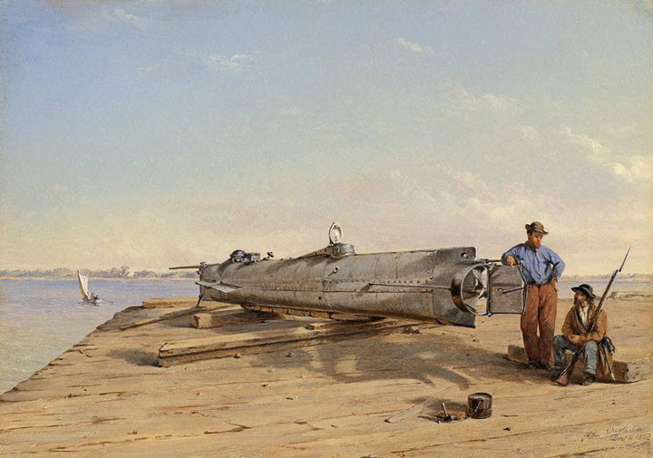 Submarine Torpedo Boat H.L. Hunley, Dec. 6, 1863 by Conrad Wise Chapman — hand-painted landscape oil painting reproduction on canvas