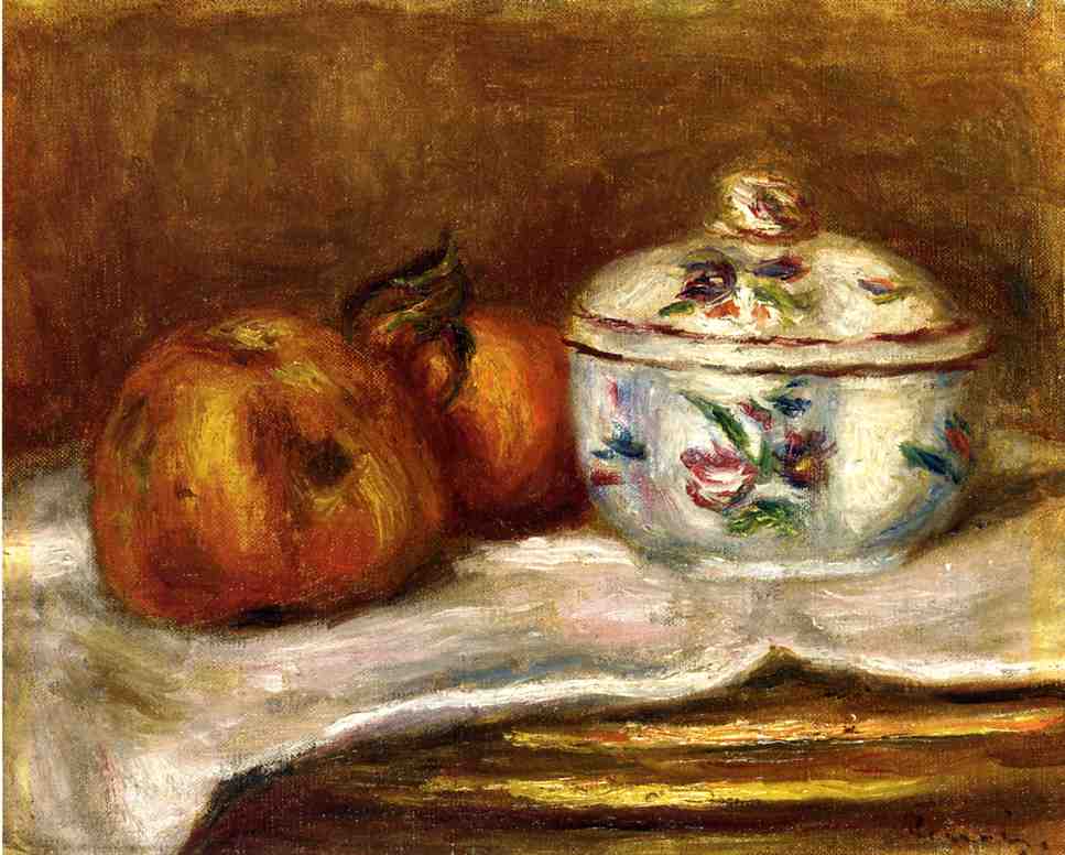 Sugar Bowl, Apple and Orange by Pierre-Auguste Renoir — hand-painted photography oil painting reproduction on canvas