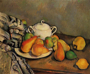 Sugarbowl, Pears and Tablecloth - Paul Cezanne