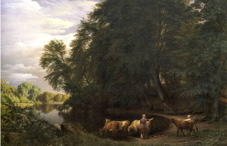 Summer afternoon at the lake by P. C. Skovgaard — hand-painted landscape oil painting reproduction on canvas