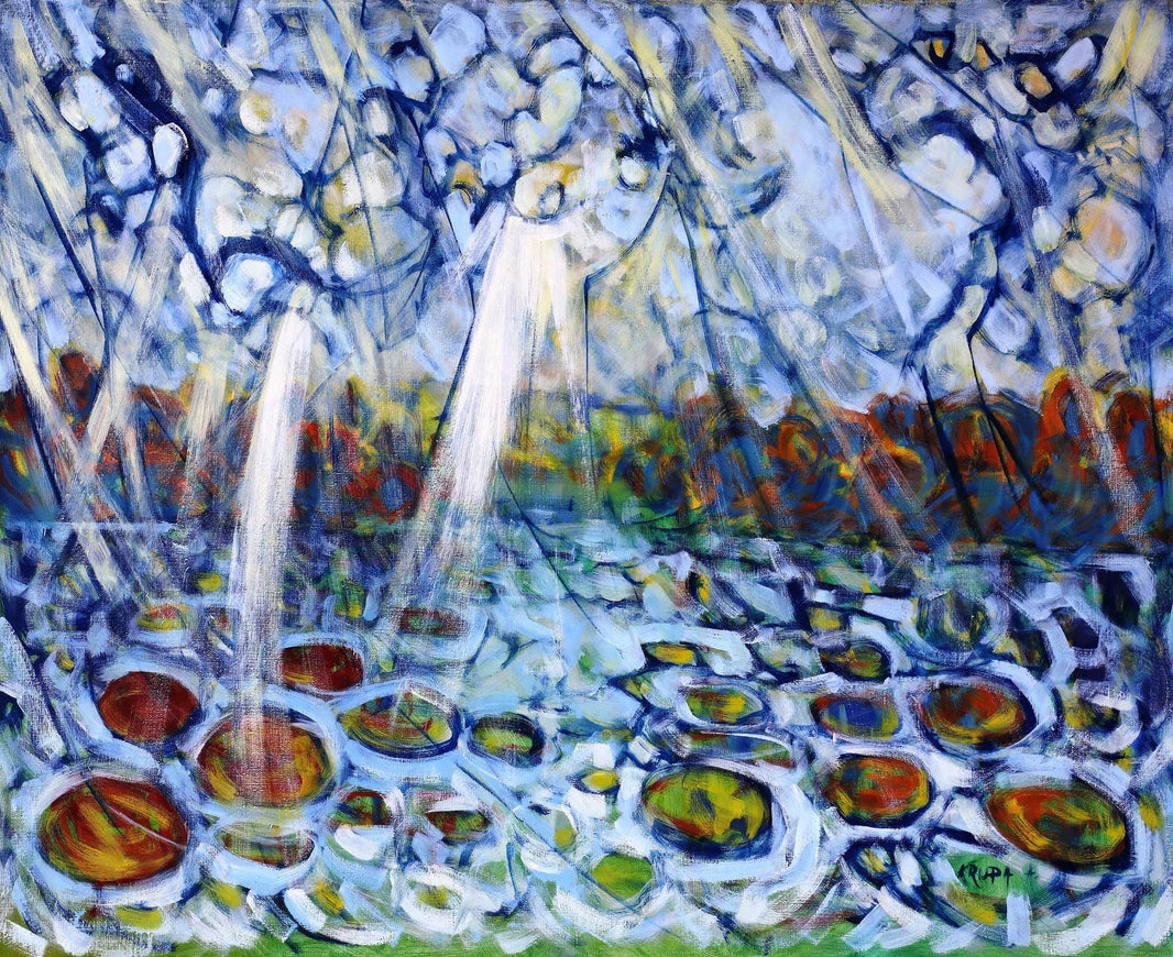 Summer rain or above the water lilies by Alfred Freddy Krupa — hand-painted abstract oil painting reproduction on canvas