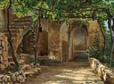 Sun and shade in a pergola, Italy by Ernst Meyer — hand-painted architectural oil painting reproduction on canvas