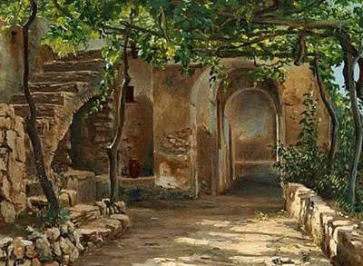 Sun and shade in a pergola, Italy by Ernst Meyer — oil painting reproduction
