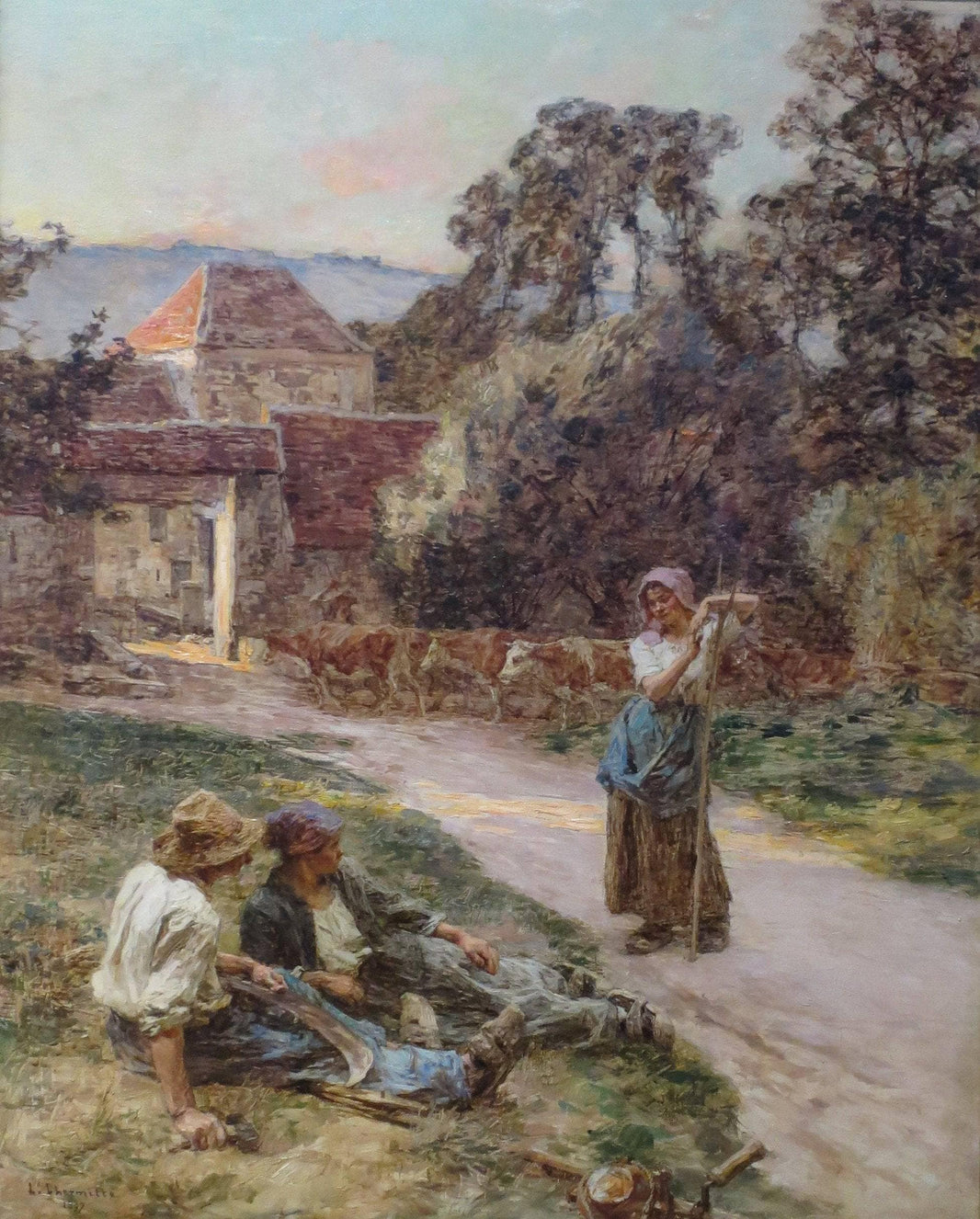 Sundown, Return of the Cattle by Léon Augustin Lhermitte — hand-painted landscape oil painting reproduction on canvas