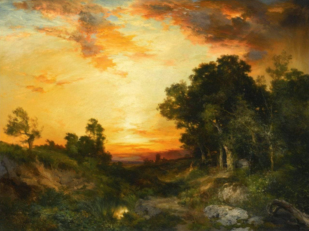 Sunset, Amagansett by Thomas Moran — hand-painted botanical oil painting reproduction on canvas