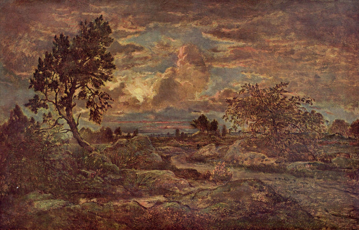 Sunset at Arbonne by Theodore Rousseau — hand-painted botanical oil painting reproduction on canvas
