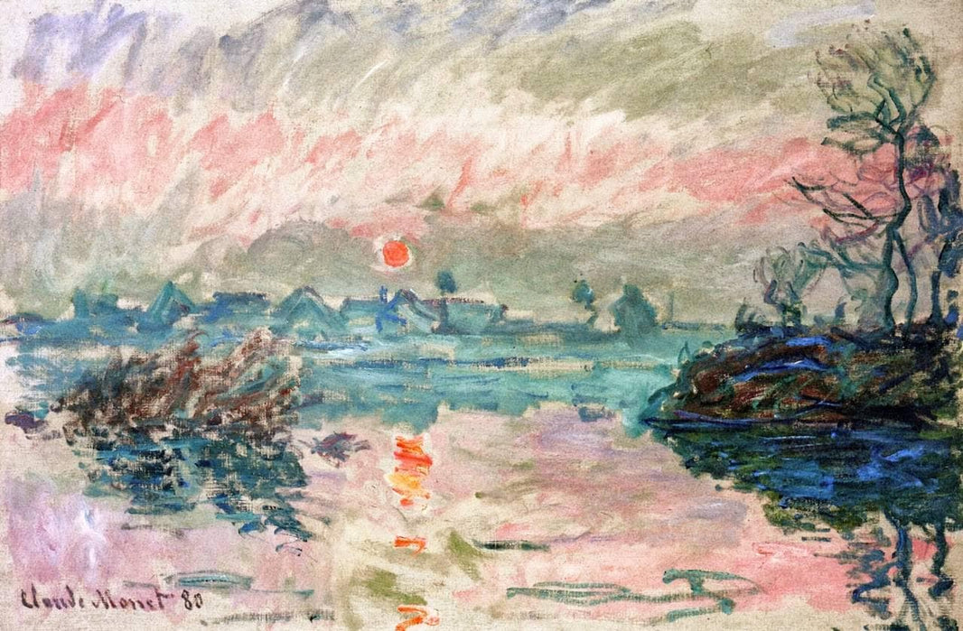 Sunset at Lavacourt by Claude Monet — hand-painted landscape oil painting reproduction on canvas
