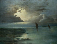 Sunset at the sea with approaching thunderstorm by Andreas Achenbach — hand-painted landscape oil painting reproduction on canvas