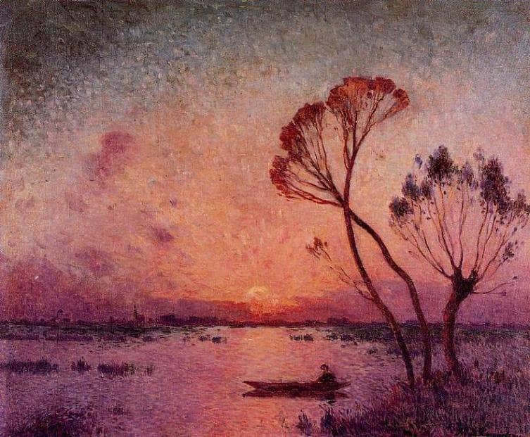 Sunset in Briere I by Ferdinand du Puigaudeau — hand-painted landscape oil painting reproduction on canvas