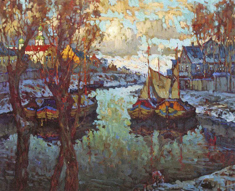 Sunset in Pskov by Konstantin Gorbatov — hand-painted landscape oil painting reproduction on canvas