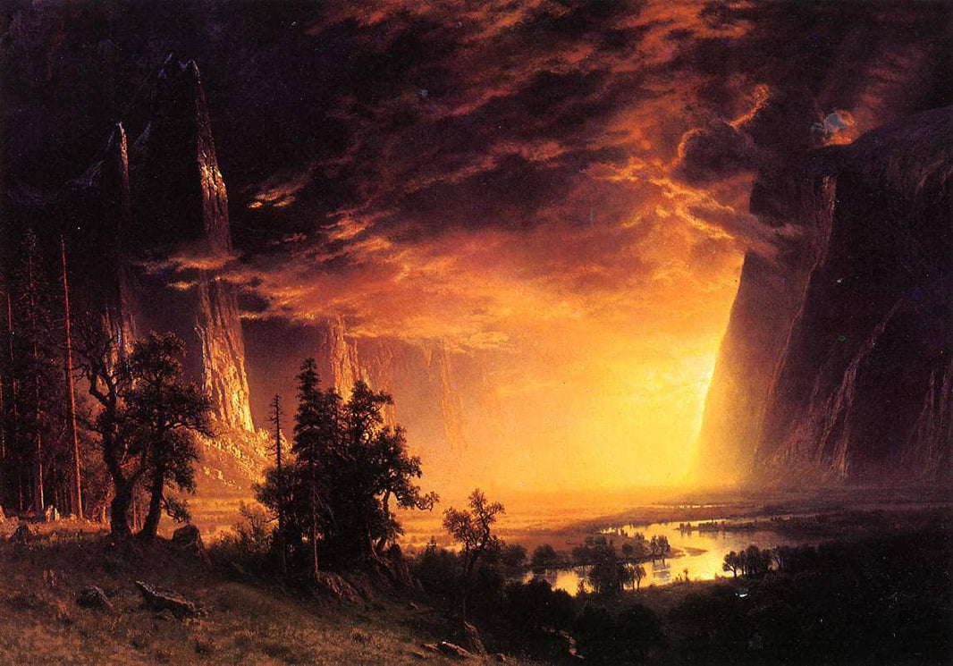 Sunset in the Yosemite Valley by Albert Bierstadt — hand-painted botanical oil painting reproduction on canvas